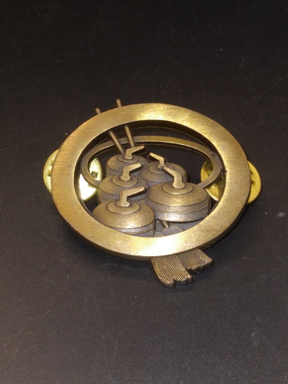 signed ESCO Brass Curling Brooch Pin